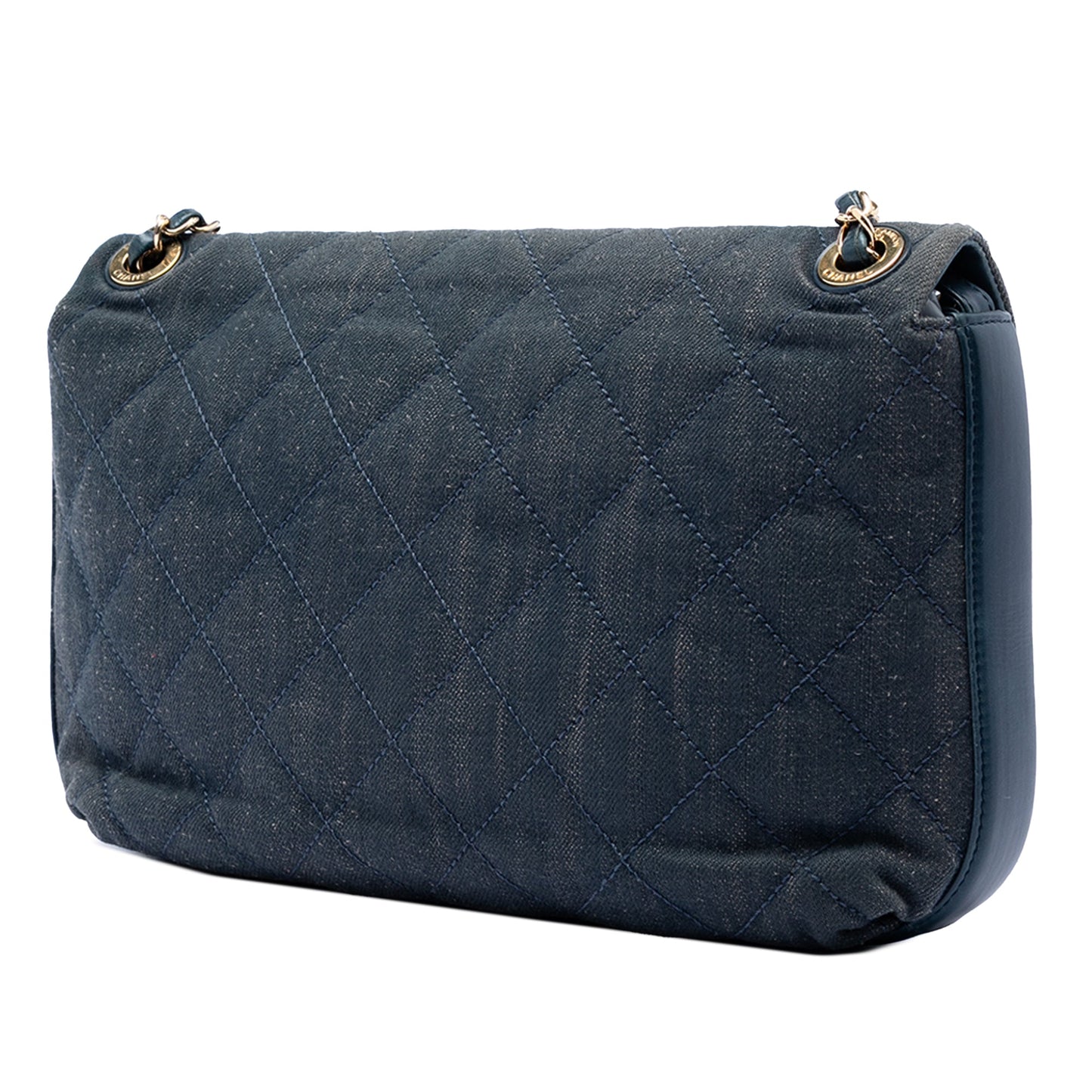 CC Quilted Denim and Calfskin Front Pocket Single Flap