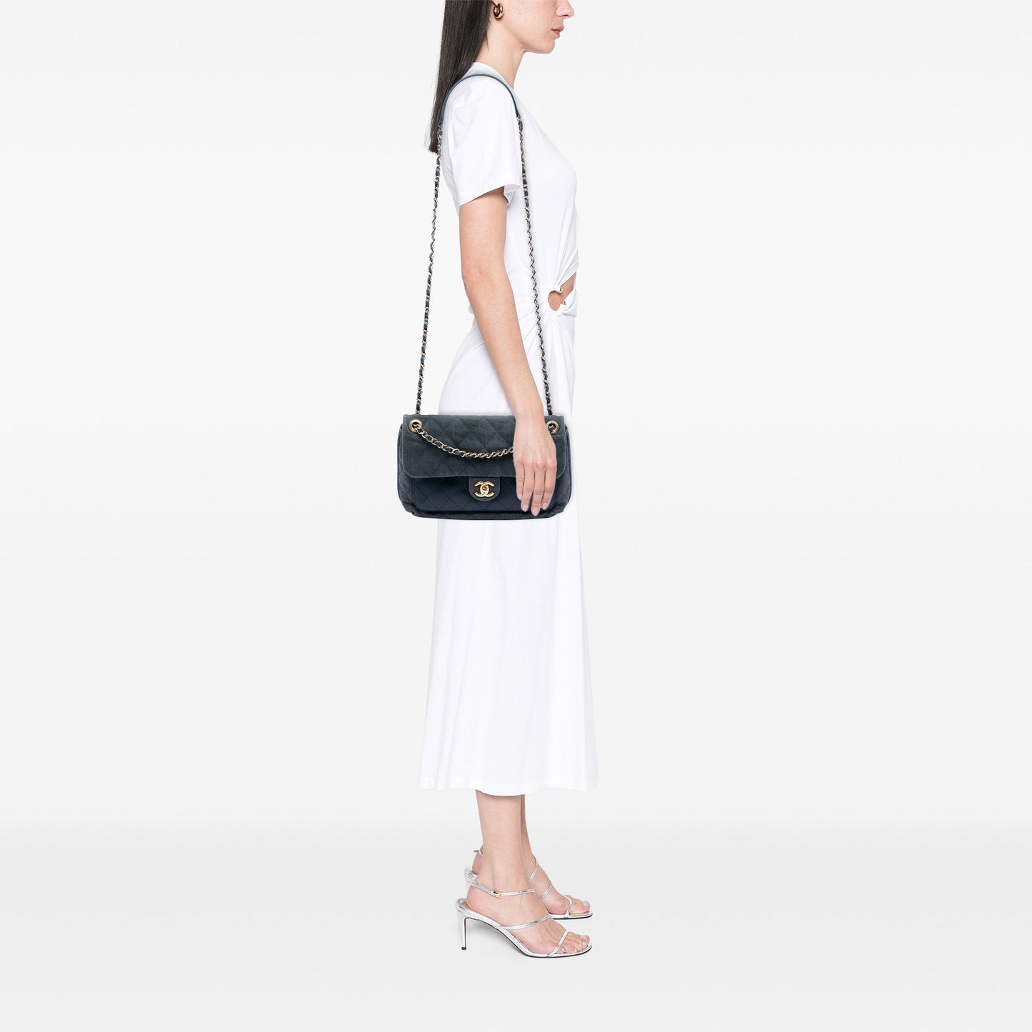 CC Quilted Denim and Calfskin Front Pocket Single Flap