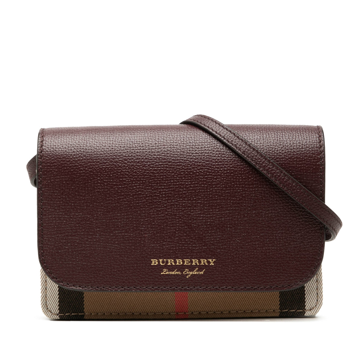 Burberry Grained Calfskin and House Check Canvas Hampshire Wallet on Chain