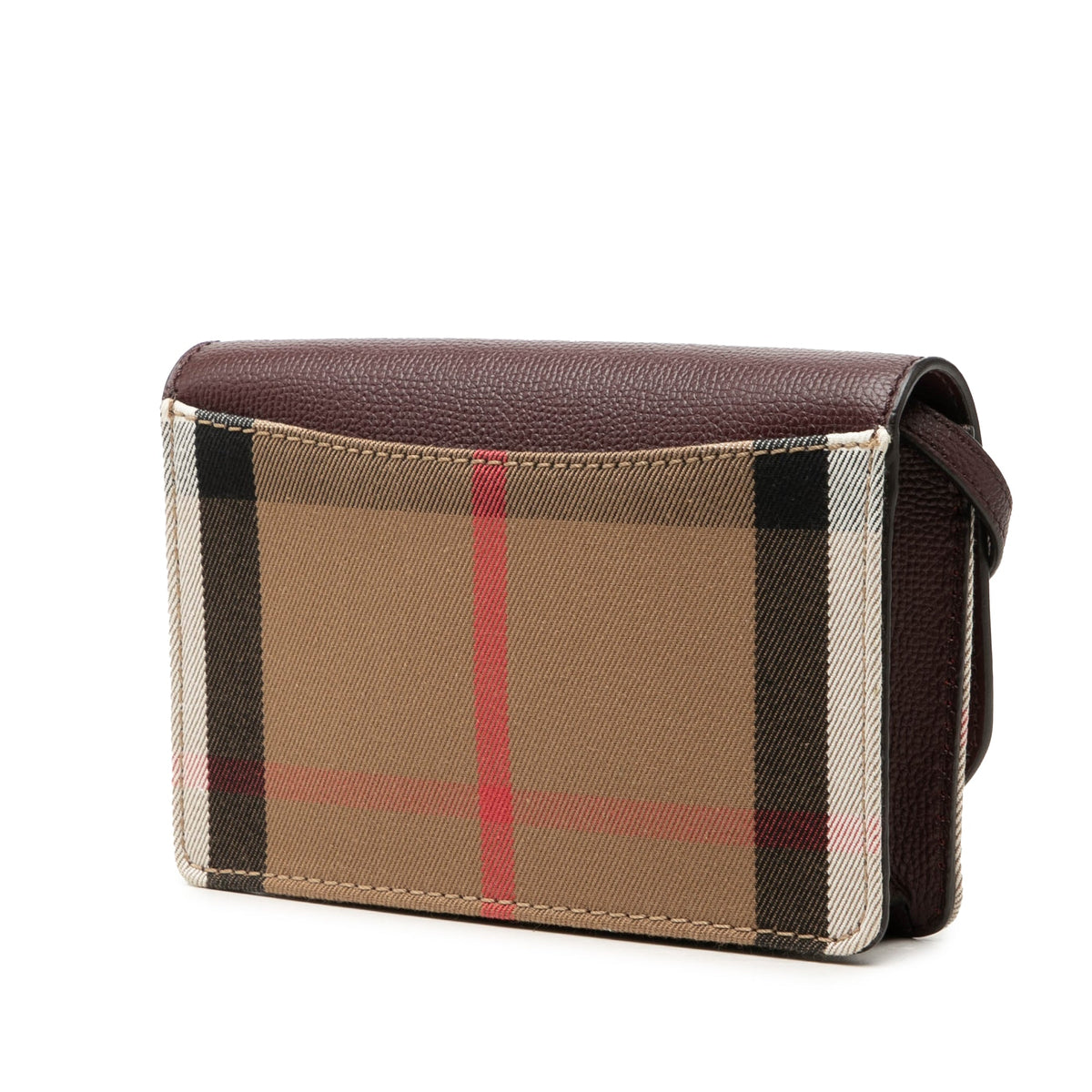 Burberry Grained Calfskin and House Check Canvas Hampshire Wallet on Chain