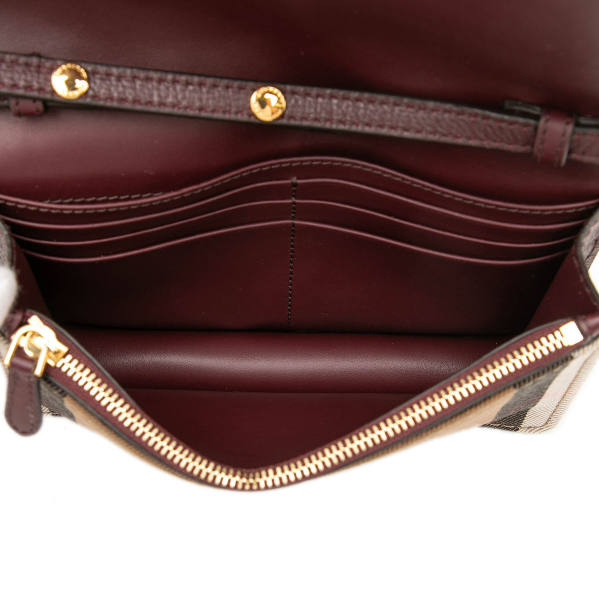 Burberry Grained Calfskin and House Check Canvas Hampshire Wallet on Chain