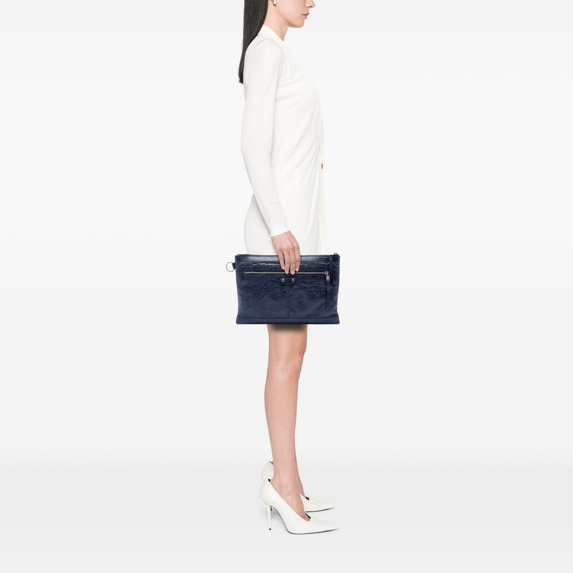 Balenciaga Lambskin Motocross Classic Clip M Clutch