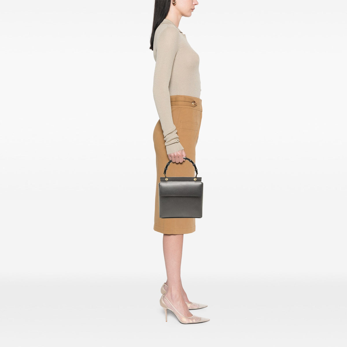 Gucci Leather Bamboo Handbag — Black