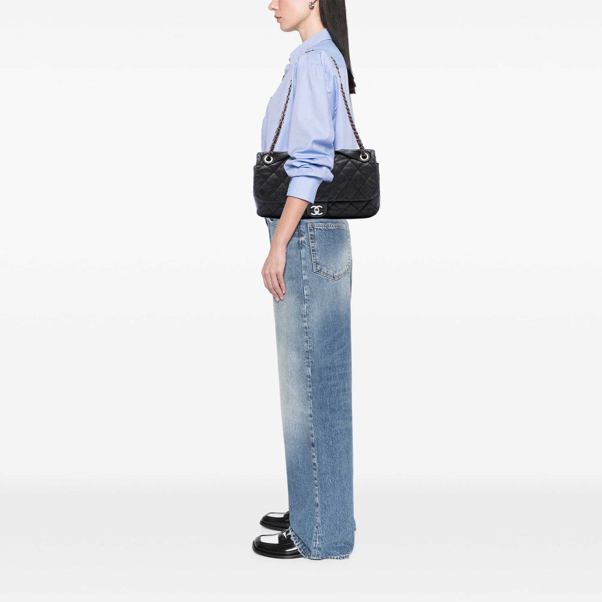 Chanel Jumbo Iridescent Calfskin In The Mix Flap — Black