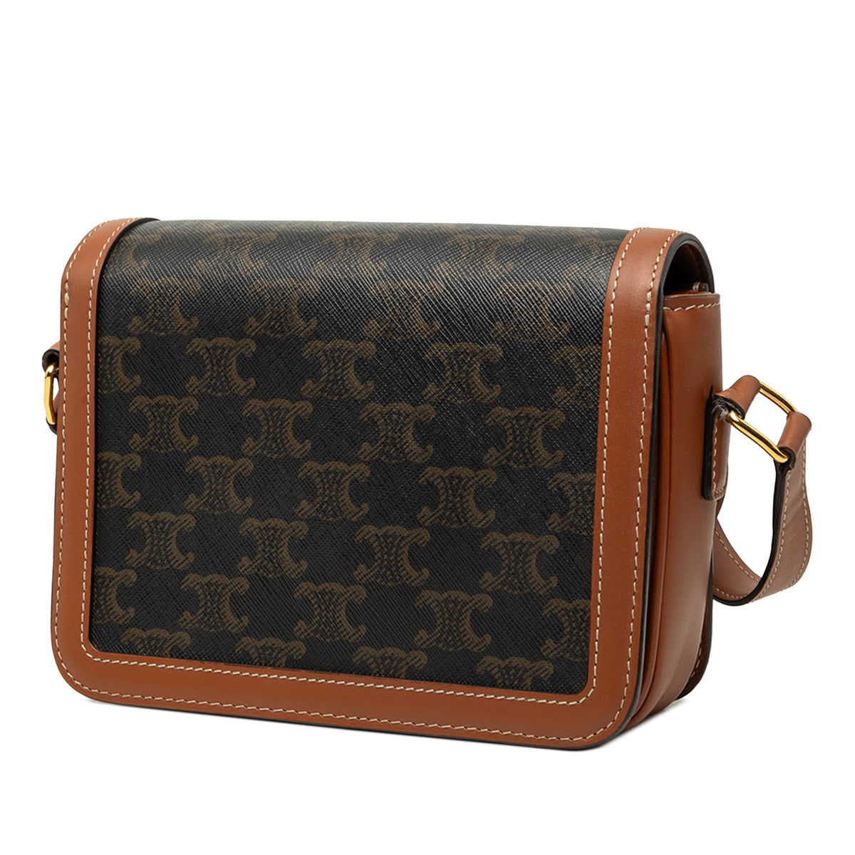 Celine Teen Triomphe Coated Canvas and Calfskin Triomphe Crossbody — Brown