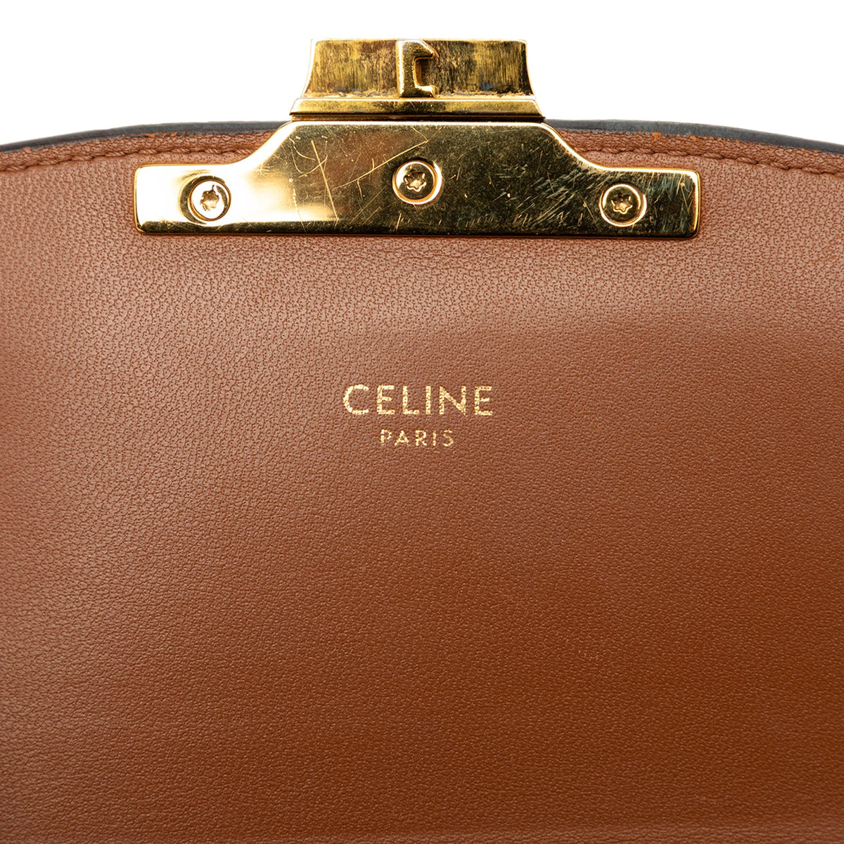 Celine Teen Triomphe Coated Canvas and Calfskin Triomphe Crossbody — Brown