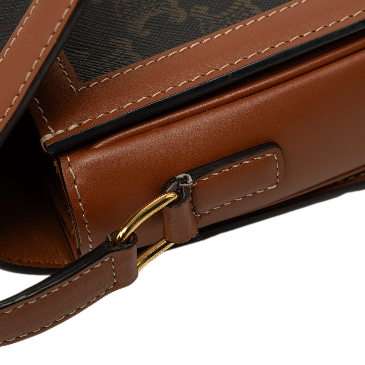 Celine Teen Triomphe Coated Canvas and Calfskin Triomphe Crossbody — Brown