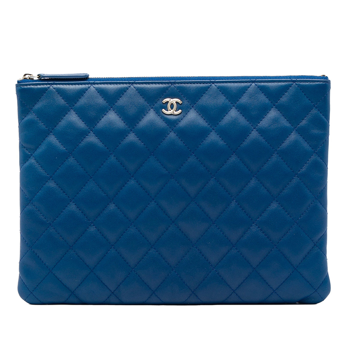 Chanel Medium Quilted Lambskin O Case Clutch — Blue