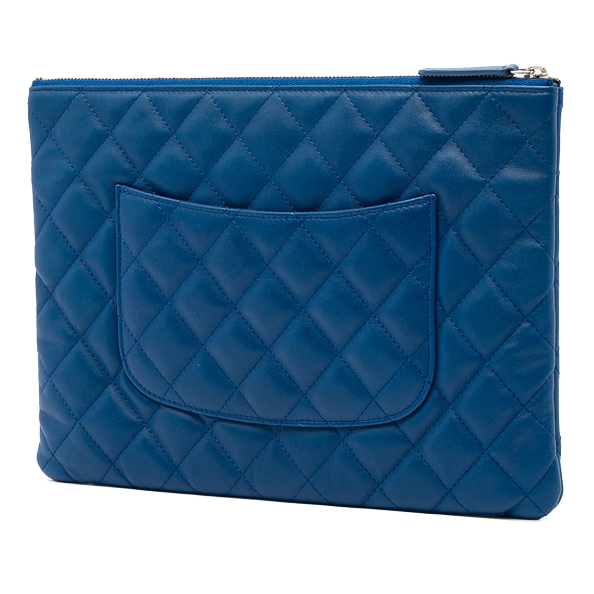 Chanel Medium Quilted Lambskin O Case Clutch — Blue