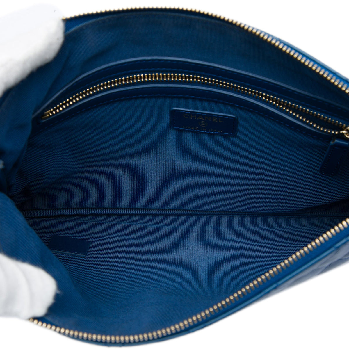 Chanel Medium Quilted Lambskin O Case Clutch — Blue