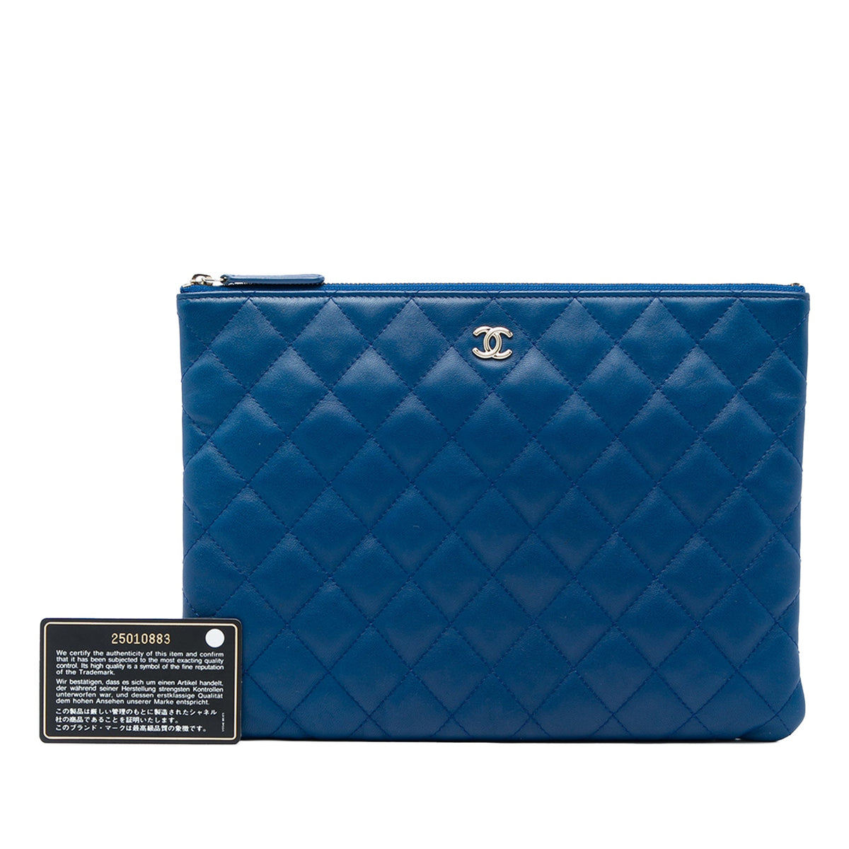 Chanel Medium Quilted Lambskin O Case Clutch — Blue