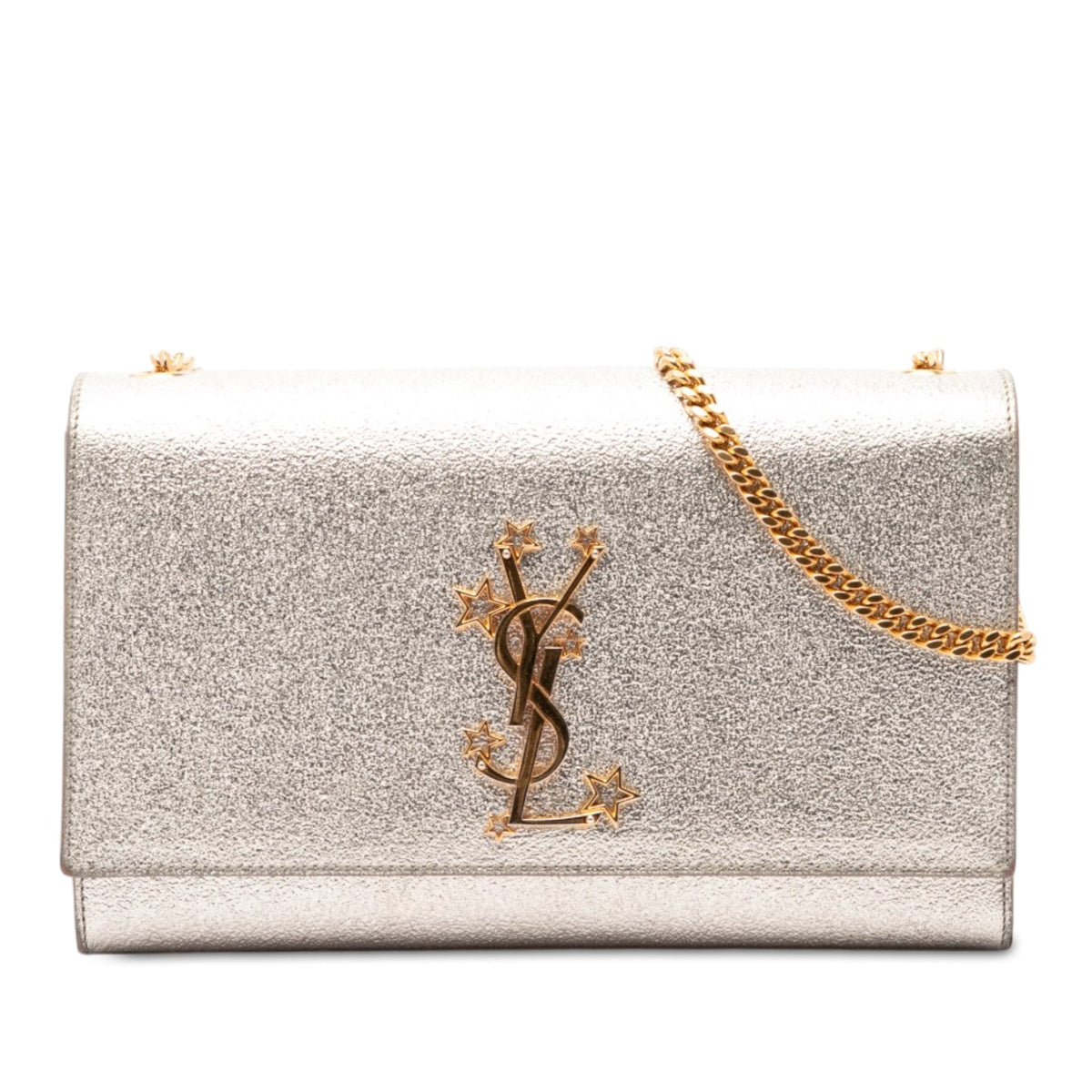 Saint Laurent Metallic Textured Calfskin Star Monogram Kate Crossbody — Gold