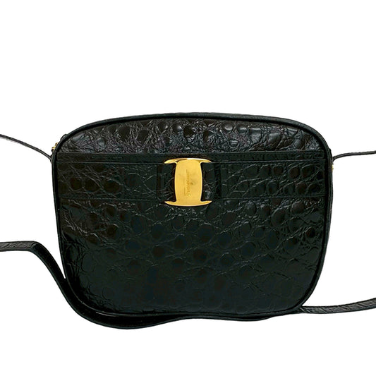Ferragamo Croc Embossed Leather Vara Crossbody