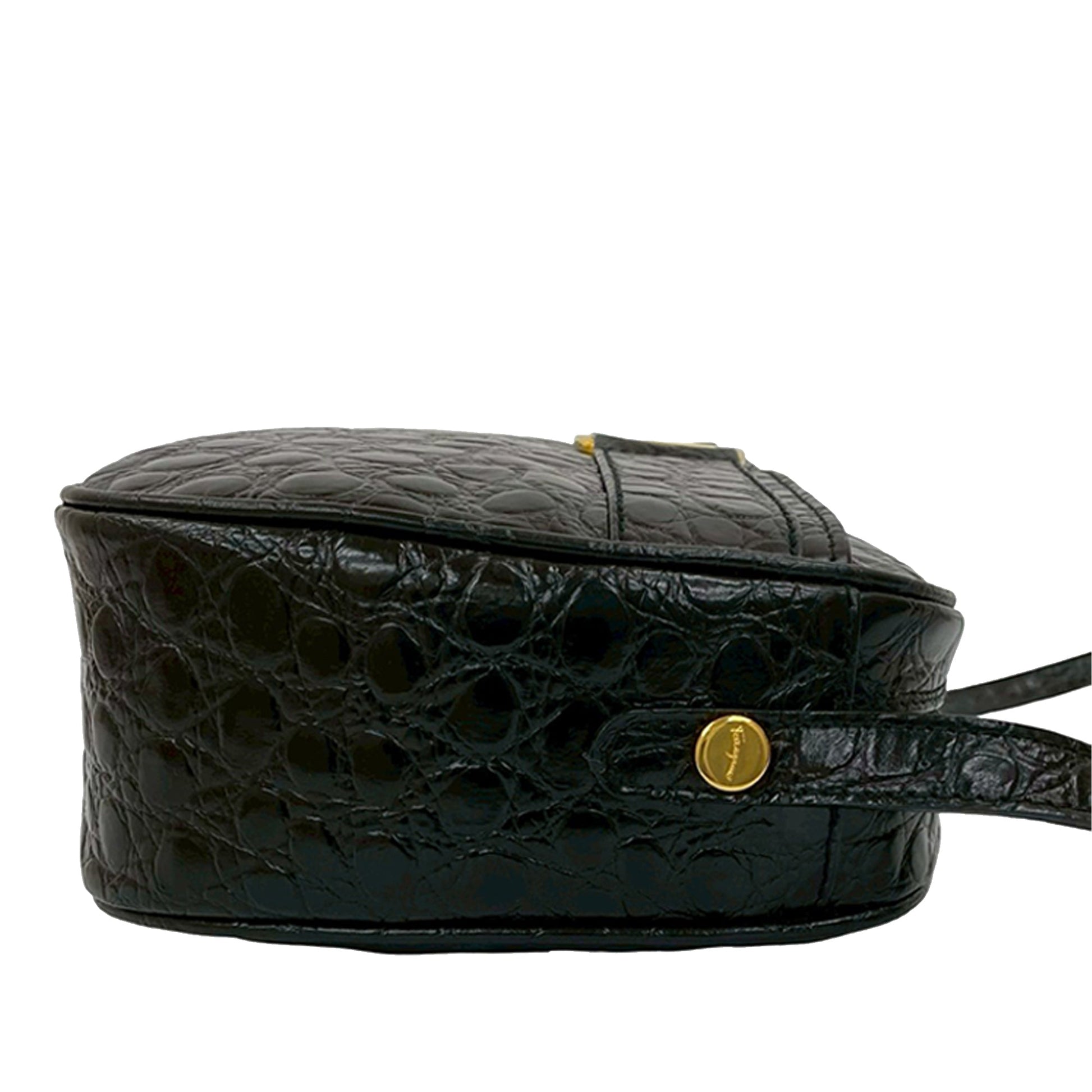 Ferragamo Croc Embossed Leather Vara Crossbody