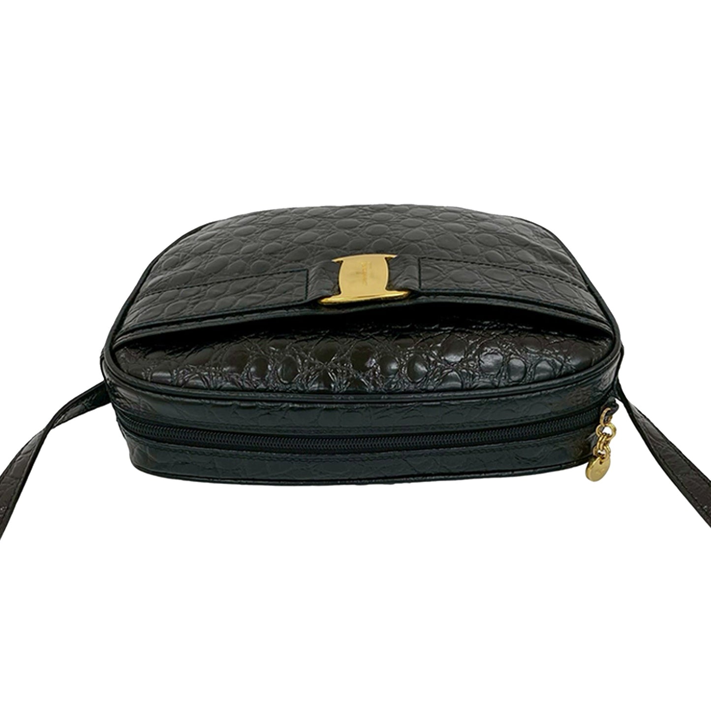 Ferragamo Croc Embossed Leather Vara Crossbody