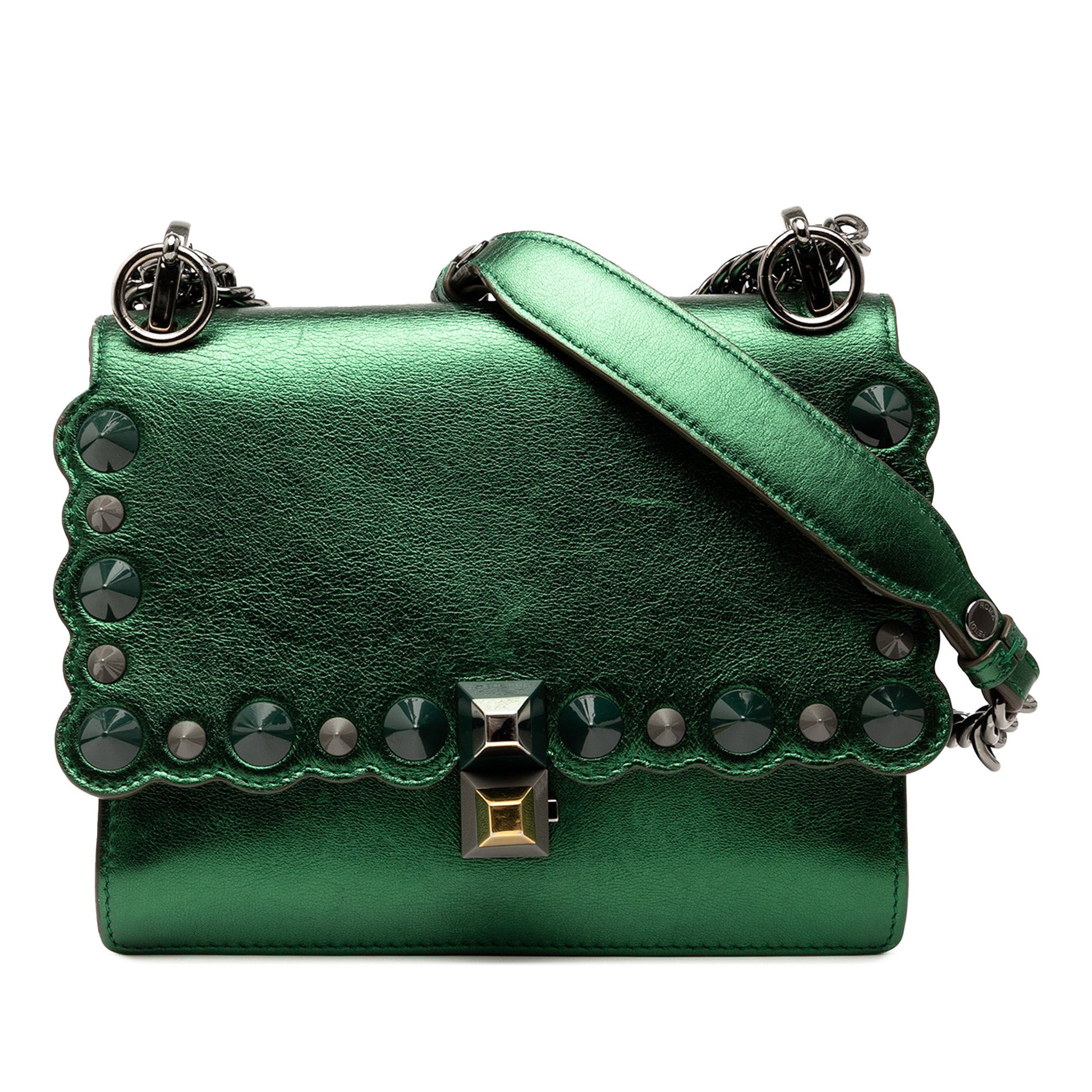 Fendi Small Leather Scalloped Kan I Crossbody