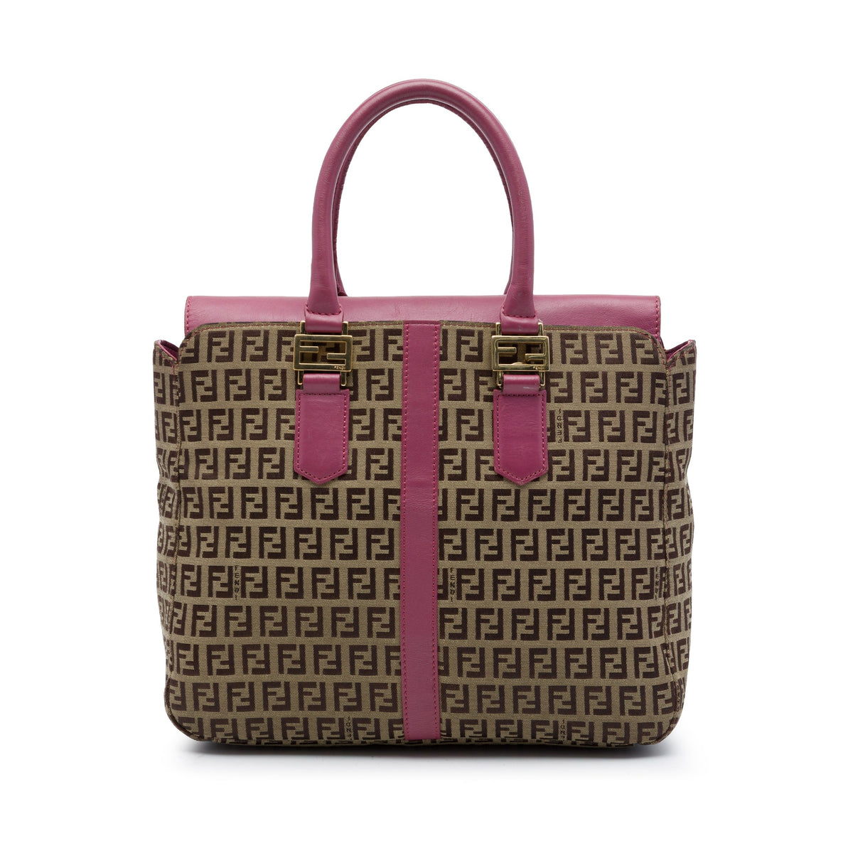 Fendi Leather Trimmed Zucchino Canvas Satchel — Brown