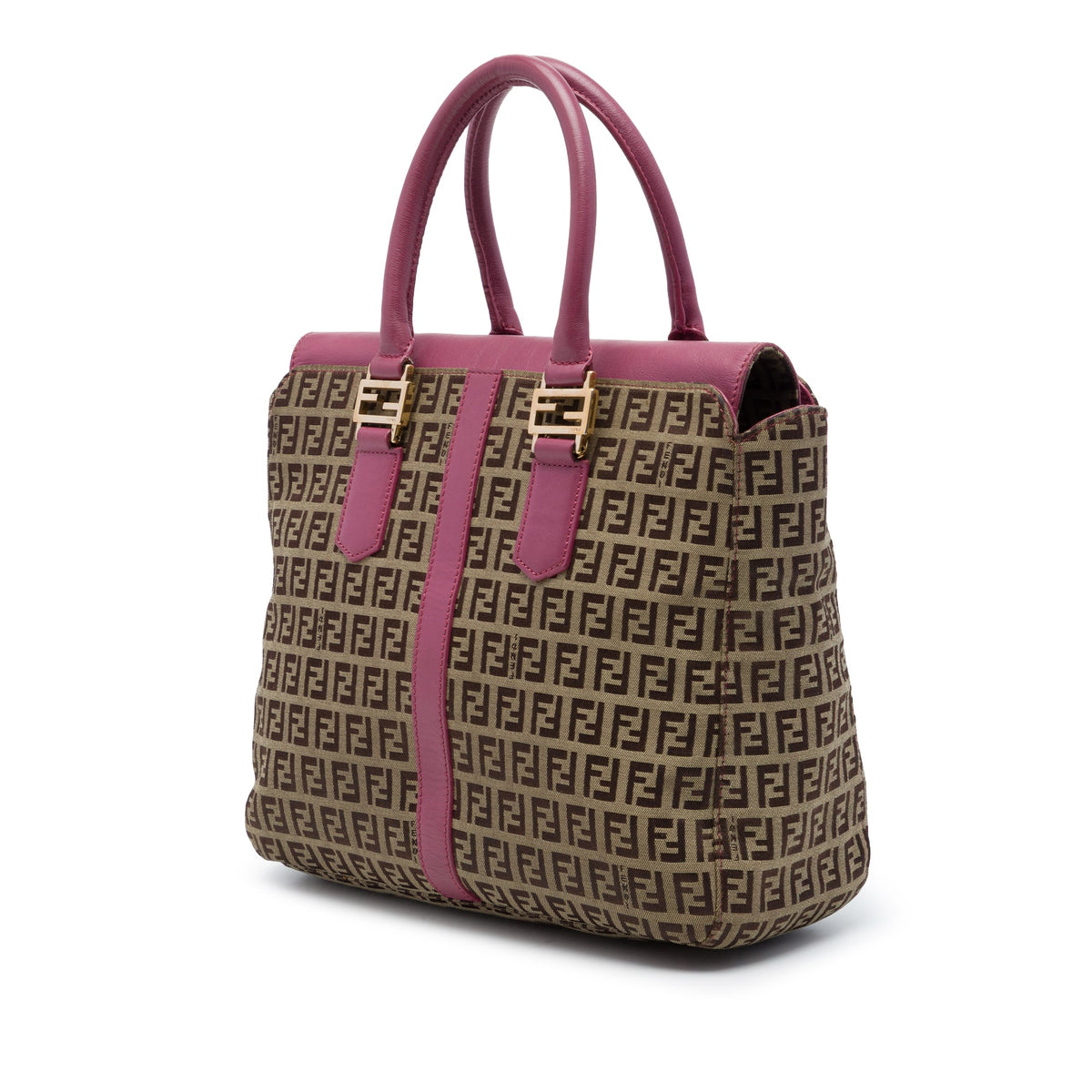 Fendi Leather Trimmed Zucchino Canvas Satchel — Brown