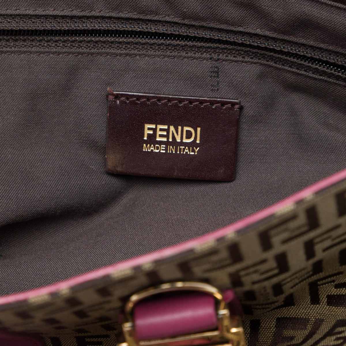 Fendi Leather Trimmed Zucchino Canvas Satchel — Brown