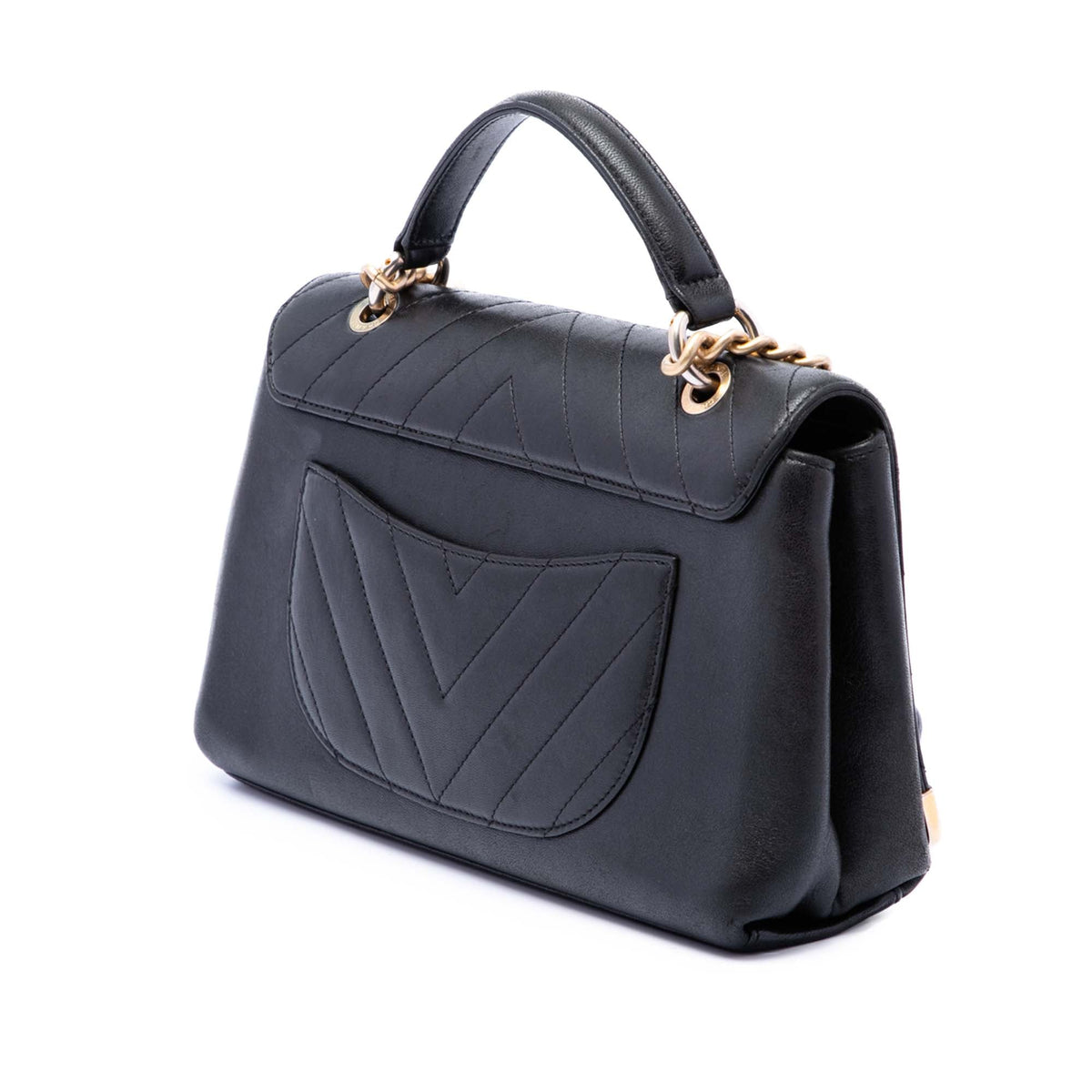 Chanel Chevron Sheepskin Stitched Chain Top Handle Flap