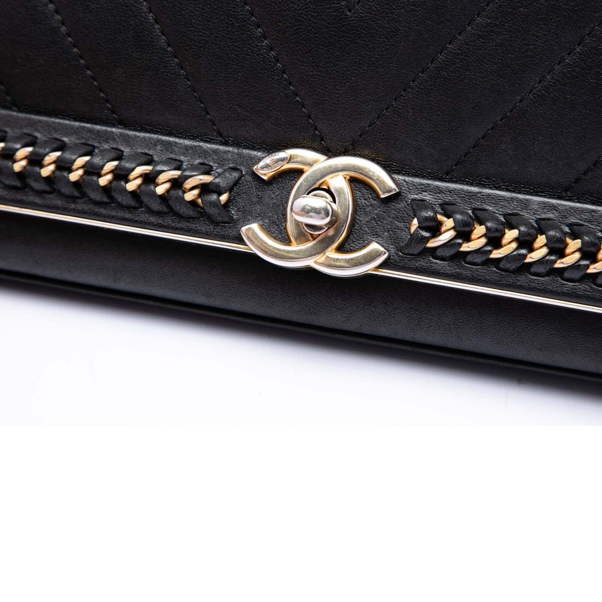 Chanel Chevron Sheepskin Stitched Chain Top Handle Flap