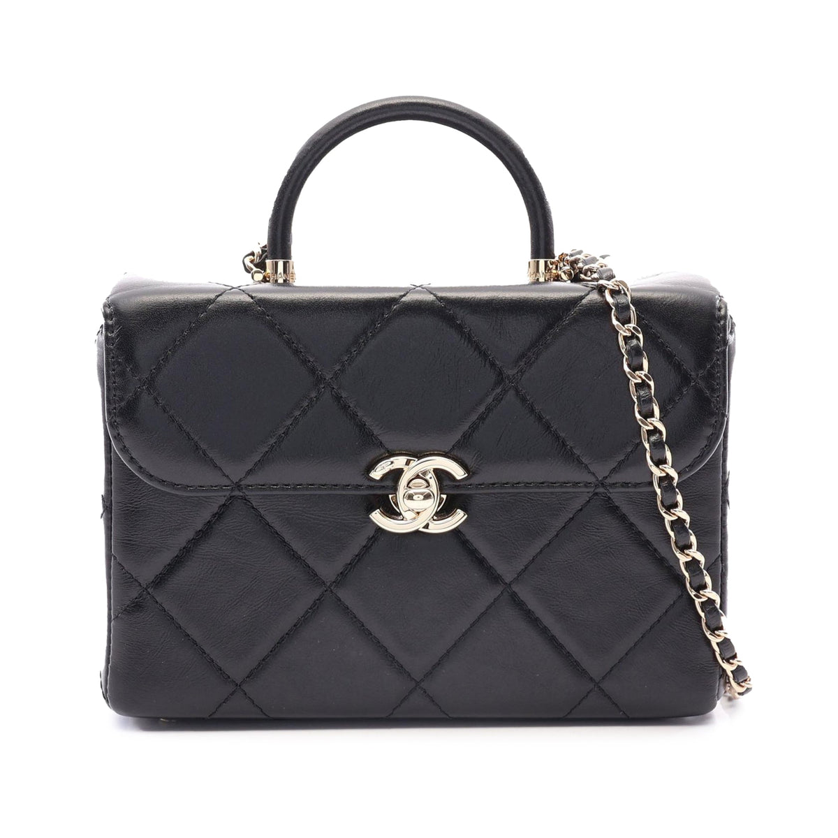 Chanel Quilted Shiny Calfskin CC Handle Vanity Flap — Black