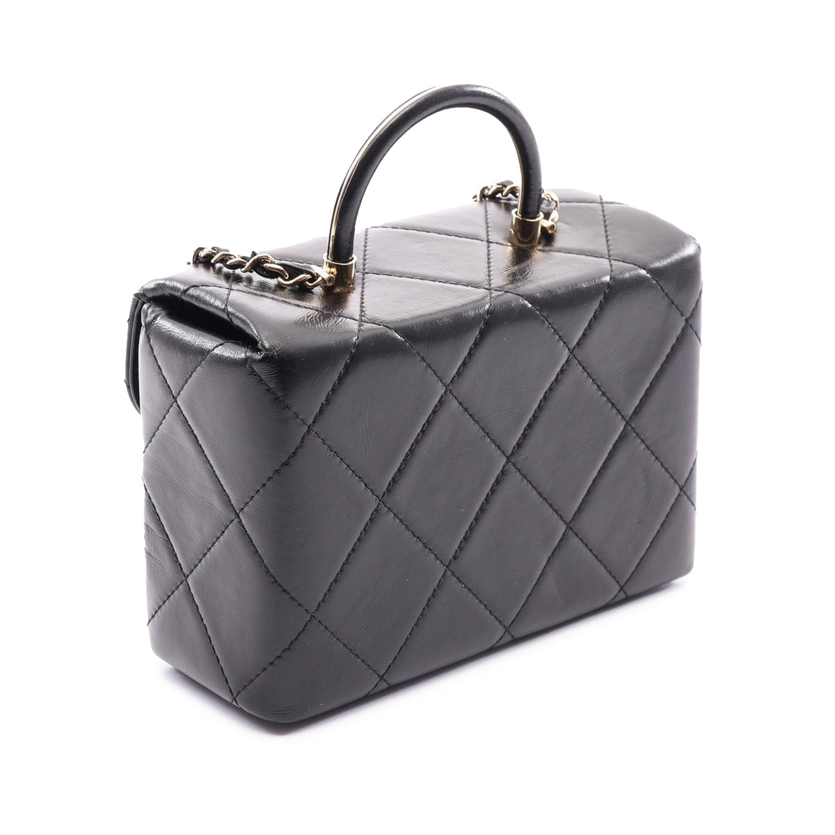 Chanel Quilted Shiny Calfskin CC Handle Vanity Flap — Black