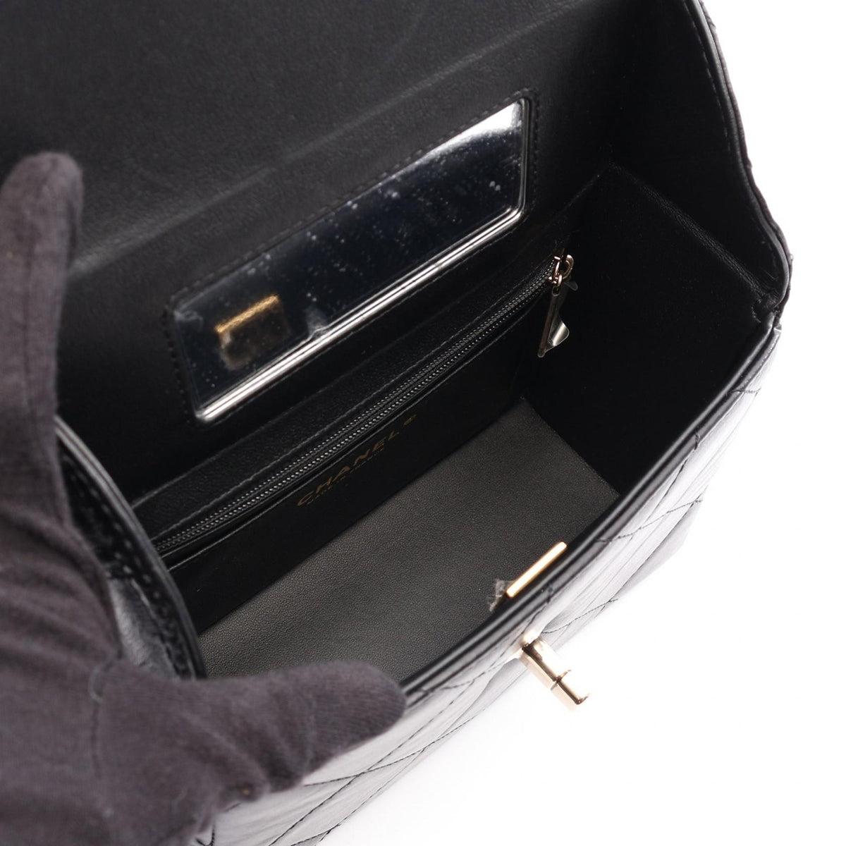 Chanel Quilted Shiny Calfskin CC Handle Vanity Flap — Black