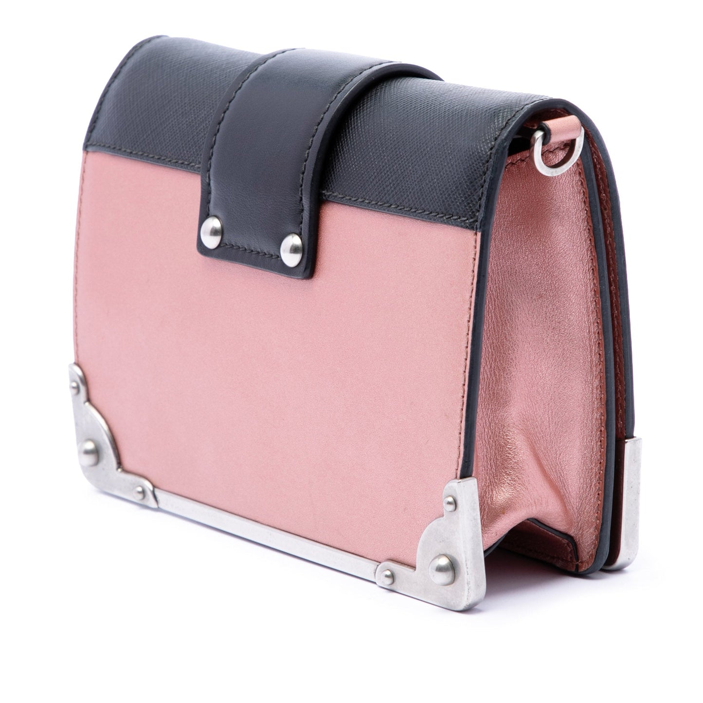 Prada Saffiano Trimmed Metallic City Calf Cahier Crossbody