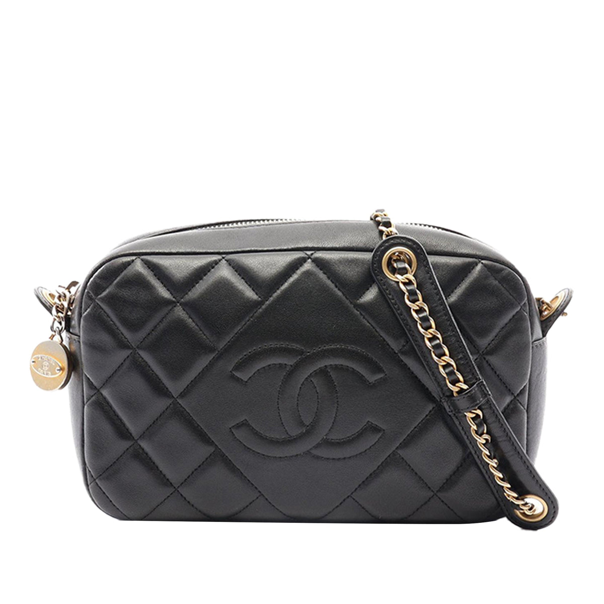 Chanel CC Quilted Lambskin Diamond Camera Bag — Black