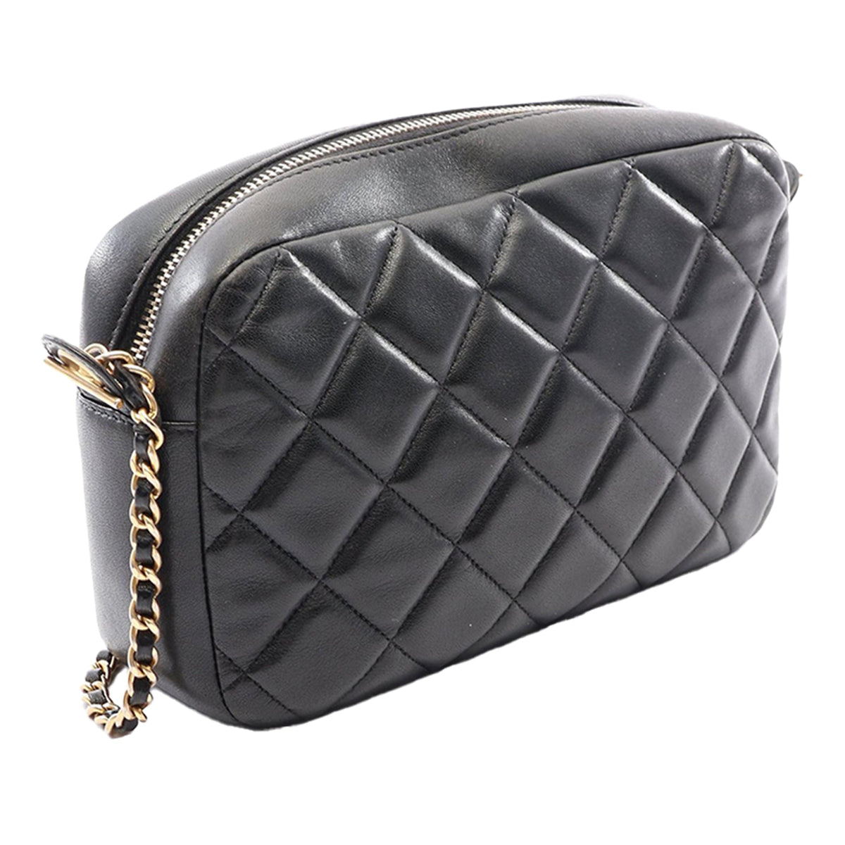 Chanel CC Quilted Lambskin Diamond Camera Bag — Black