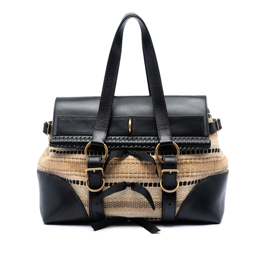 Saint Laurent Woven Raffia and Leather Maia Padlock Handbag