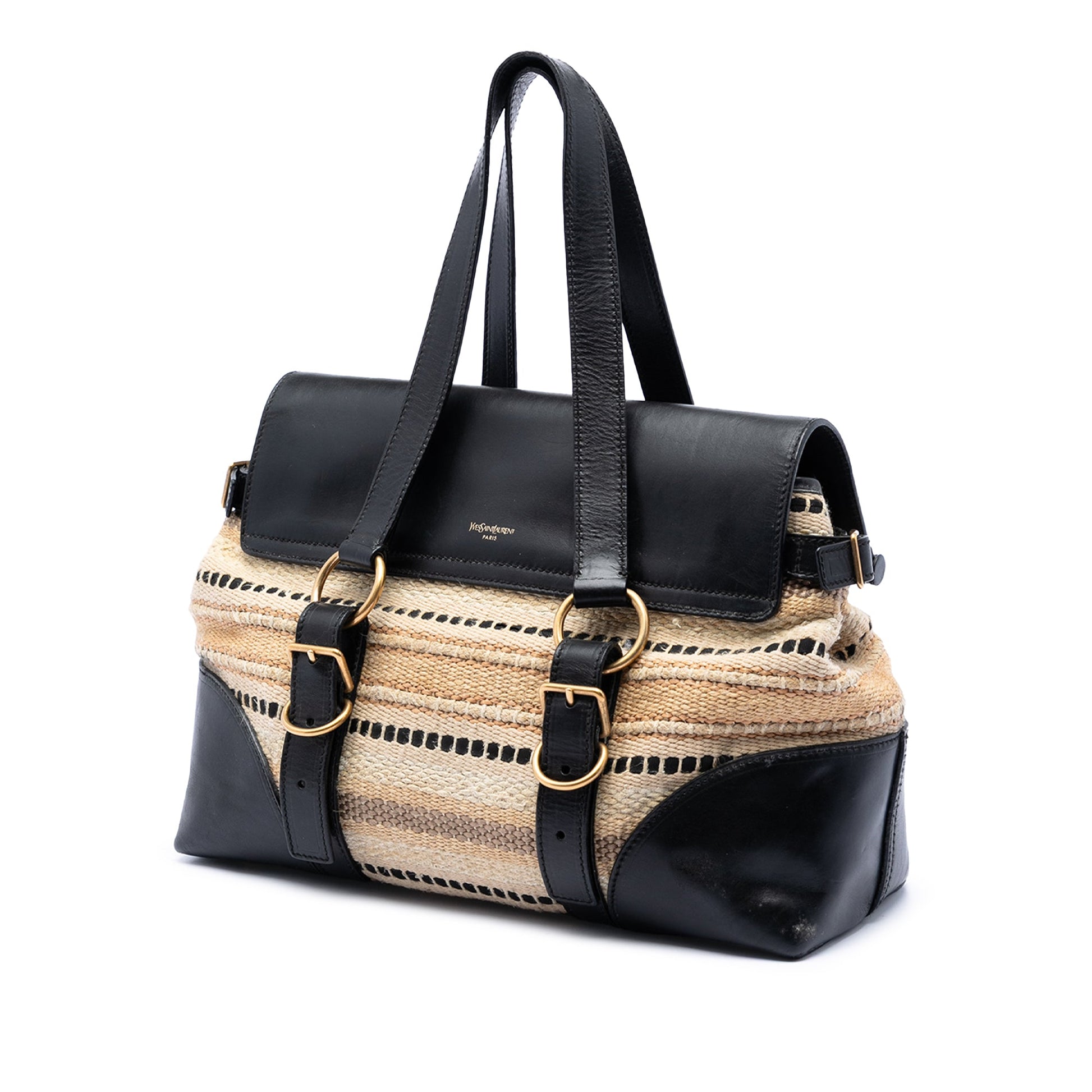 Saint Laurent Woven Raffia and Leather Maia Padlock Handbag