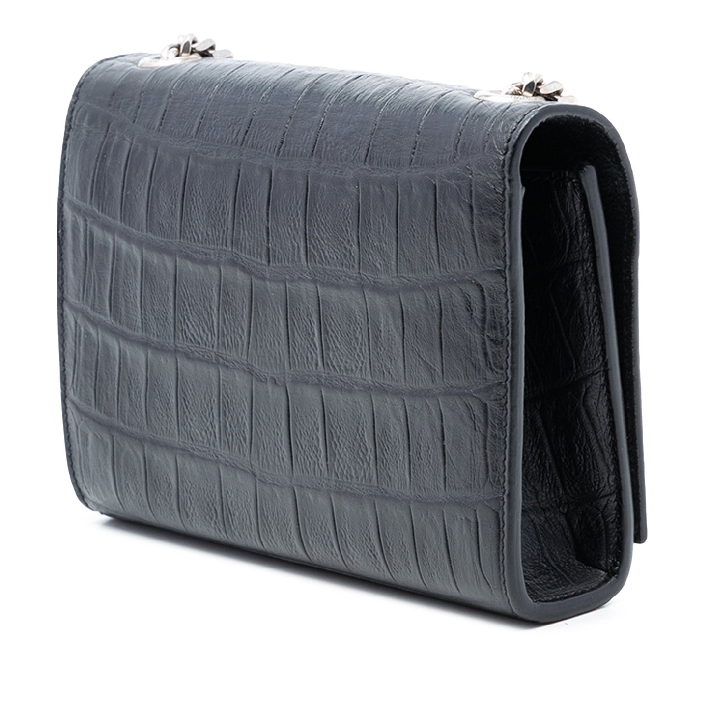 Small Croc Embossed Leather Monogram Kate Tassel Crossbody