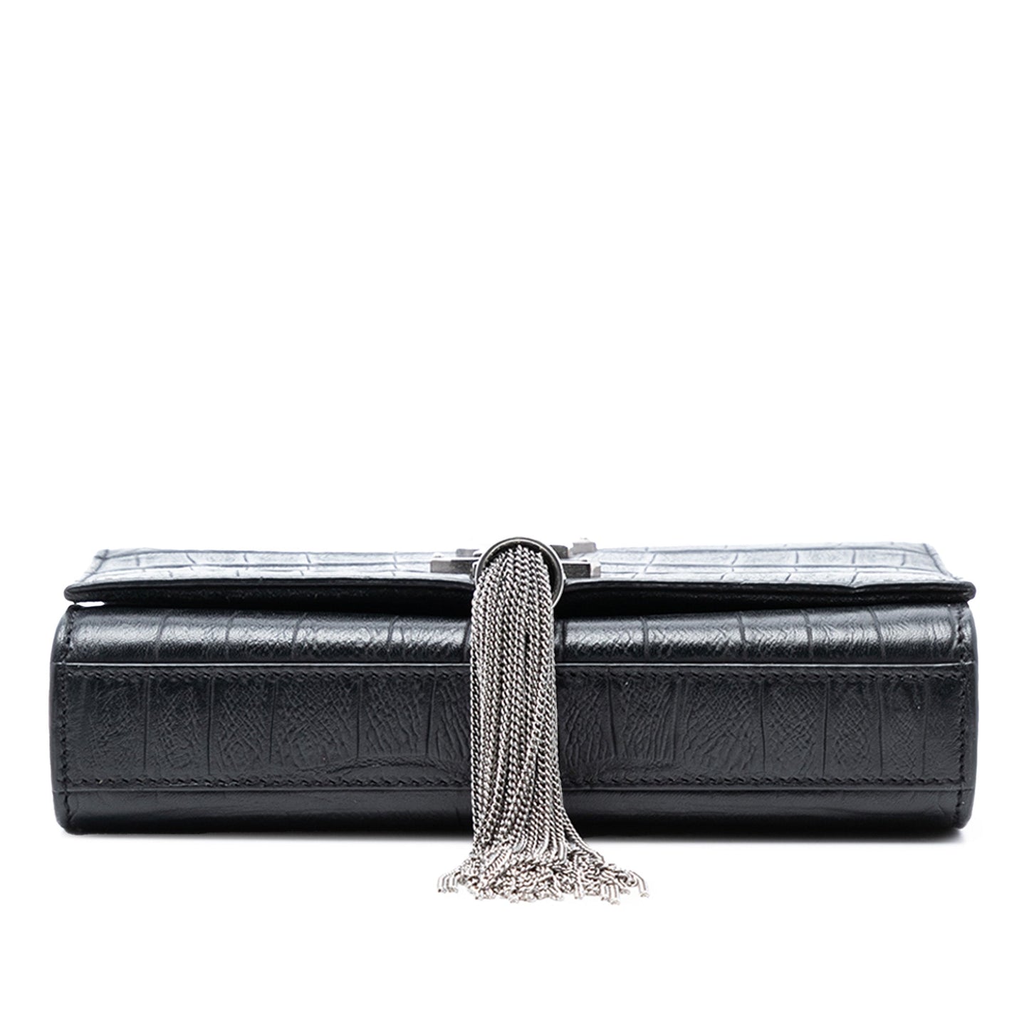 Small Croc Embossed Leather Monogram Kate Tassel Crossbody