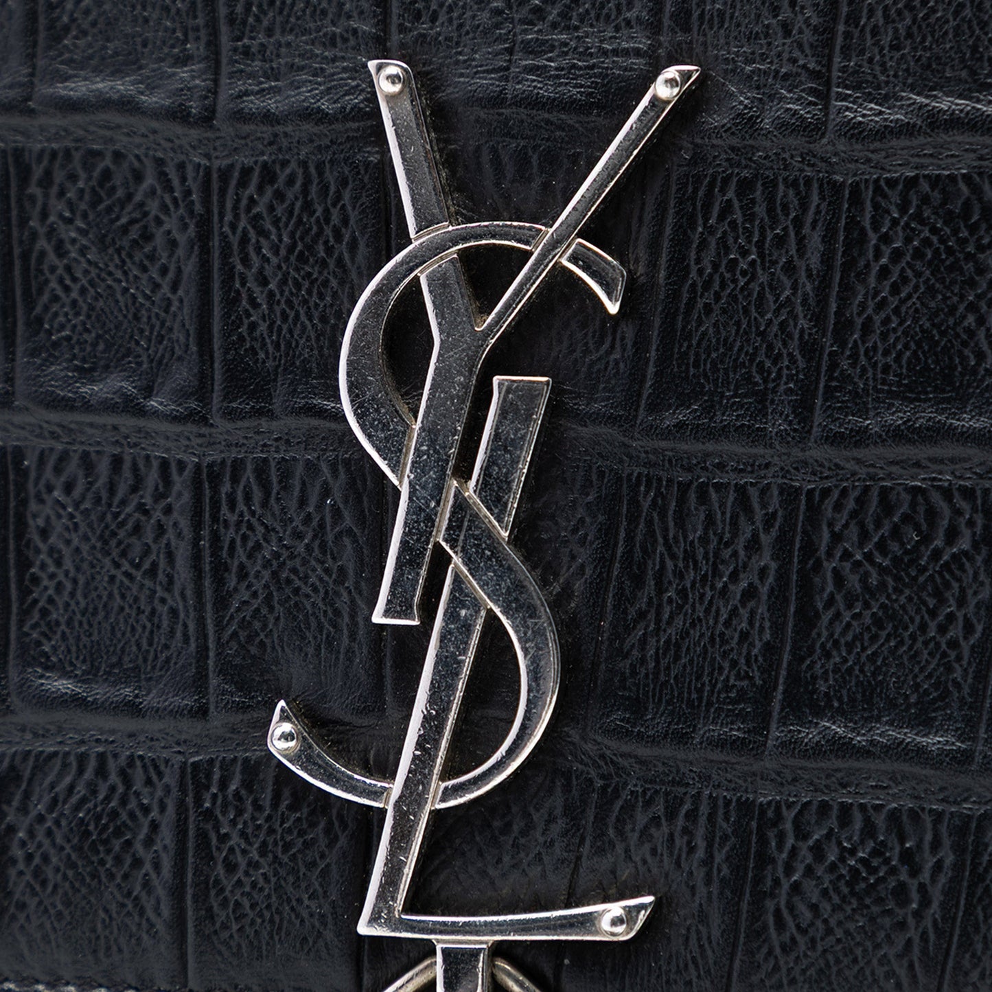 Small Croc Embossed Leather Monogram Kate Tassel Crossbody