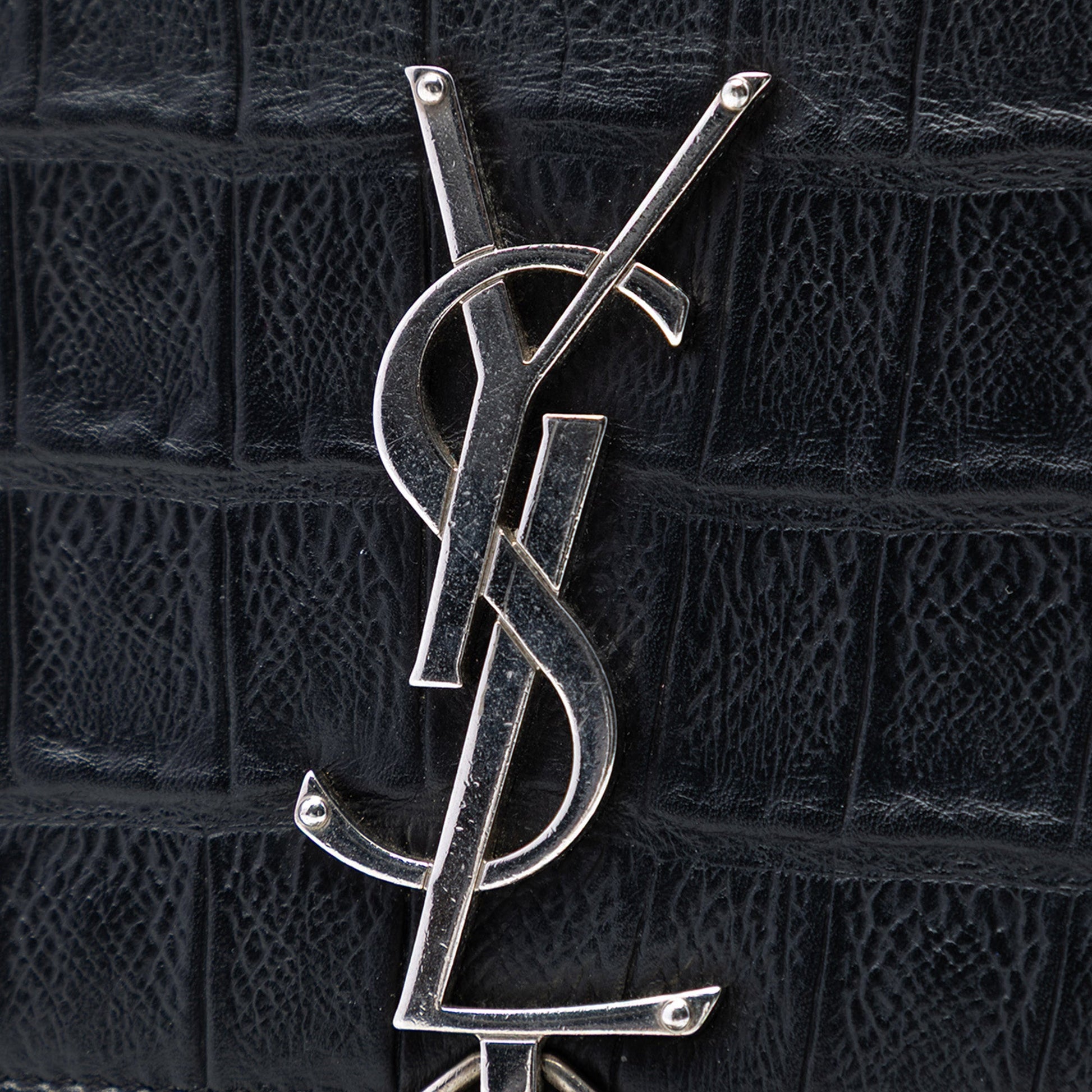 Small Croc Embossed Leather Monogram Kate Tassel Crossbody