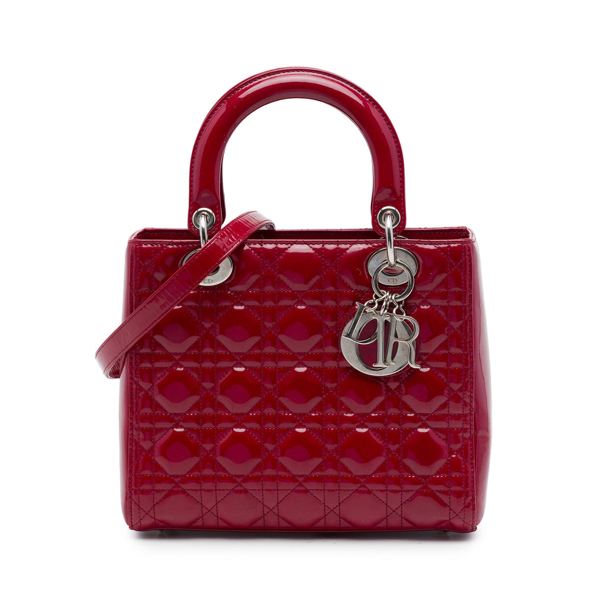 Dior Medium Patent Cannage Lady Dior — Red