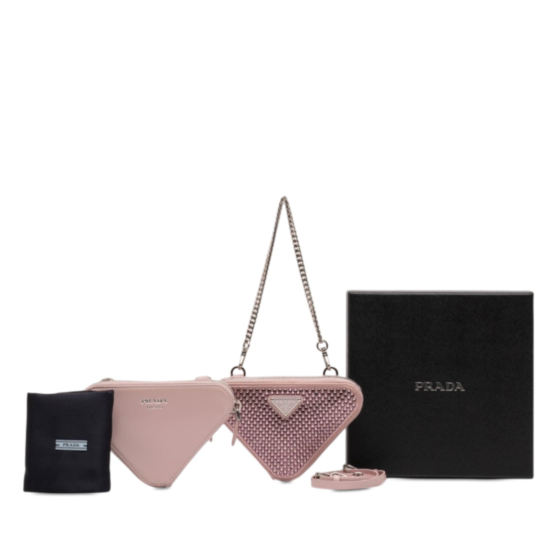 Prada Mini Crystal Embellished Satin and Leather Triangle Pouch