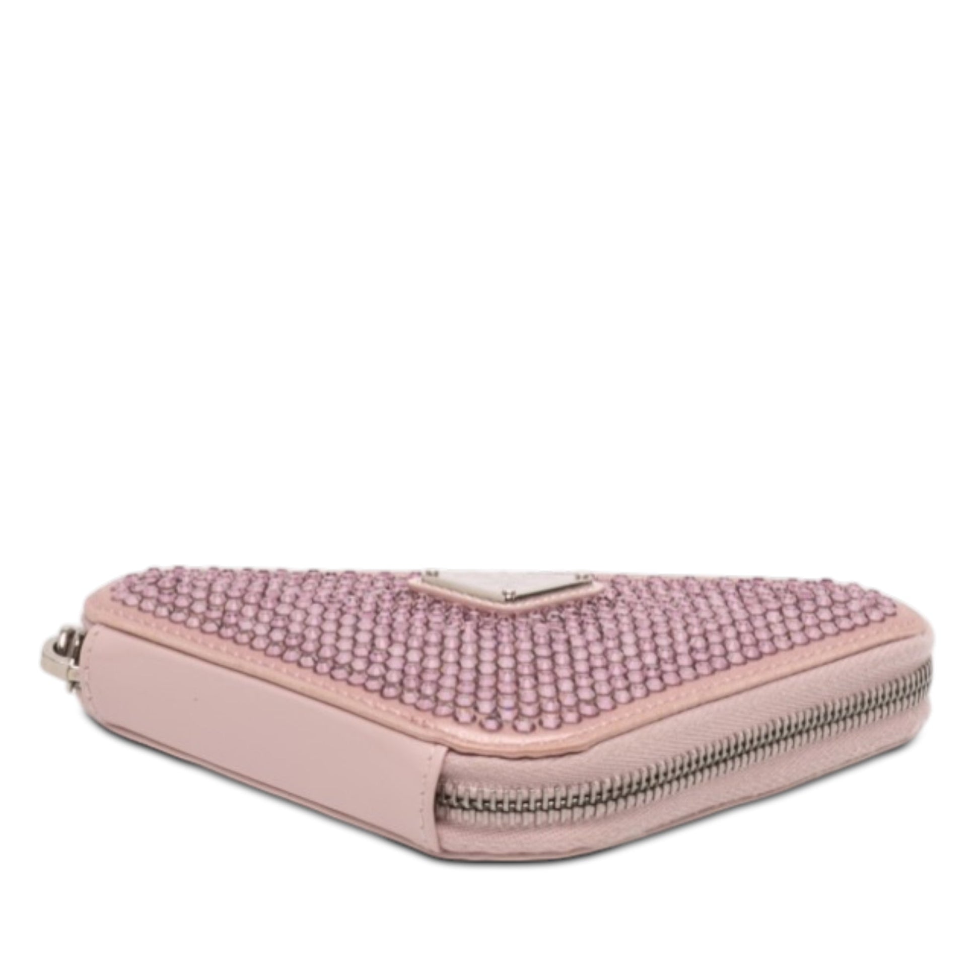 Prada Mini Crystal Embellished Satin and Leather Triangle Pouch