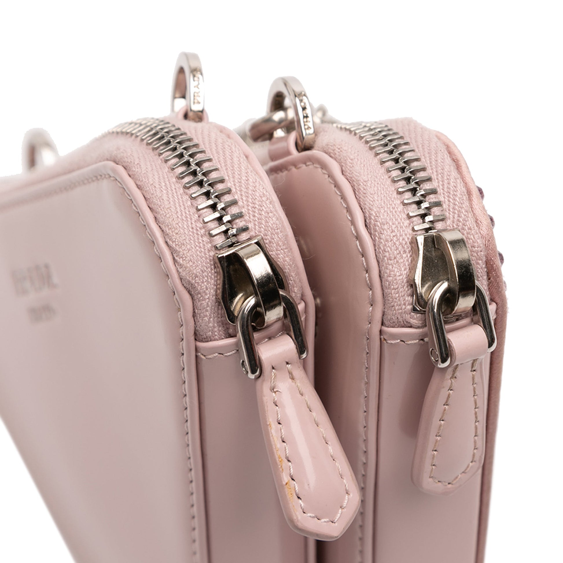Prada Mini Crystal Embellished Satin and Leather Triangle Pouch