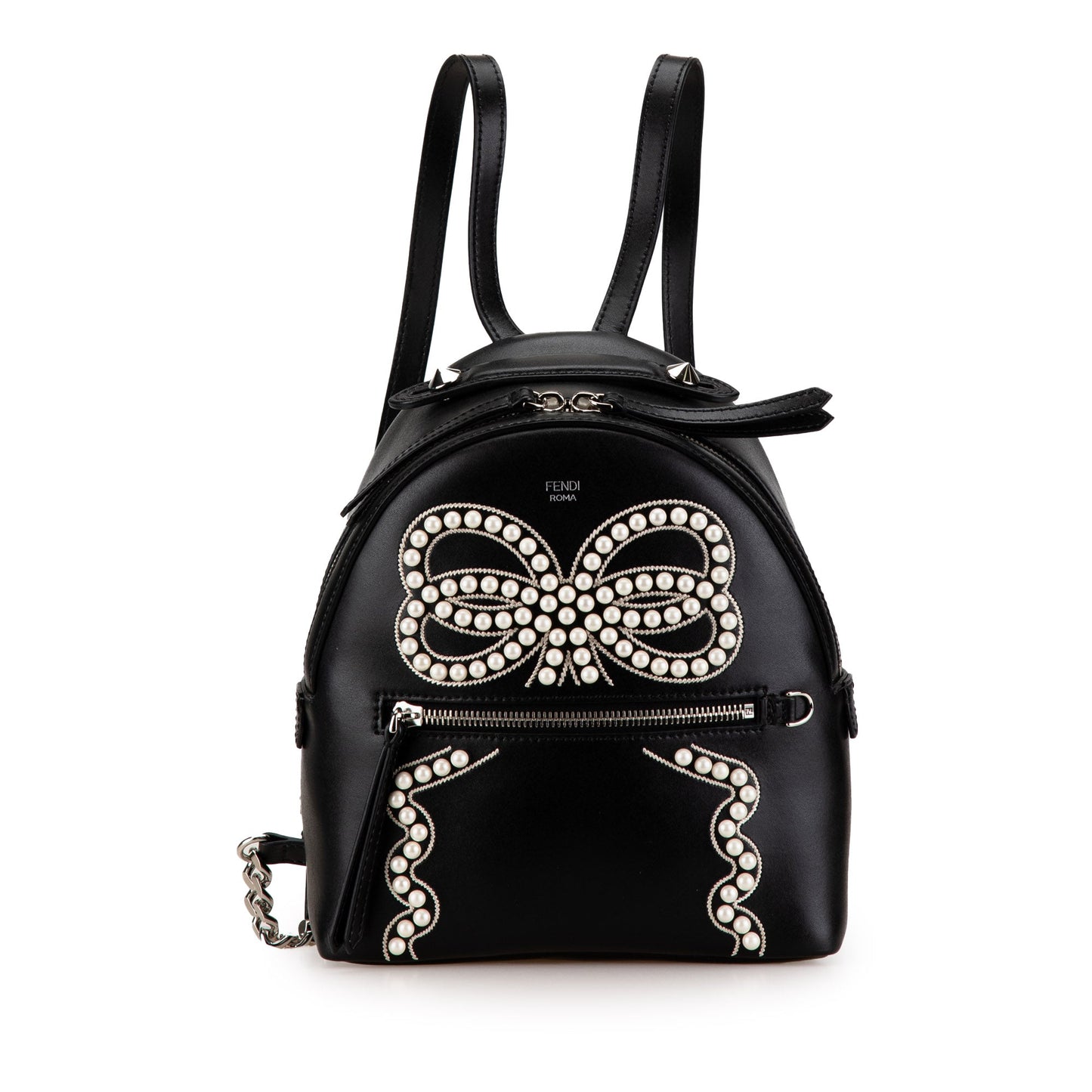 Fendi Mini By The Way Leather Ribbon Pearl Backpack