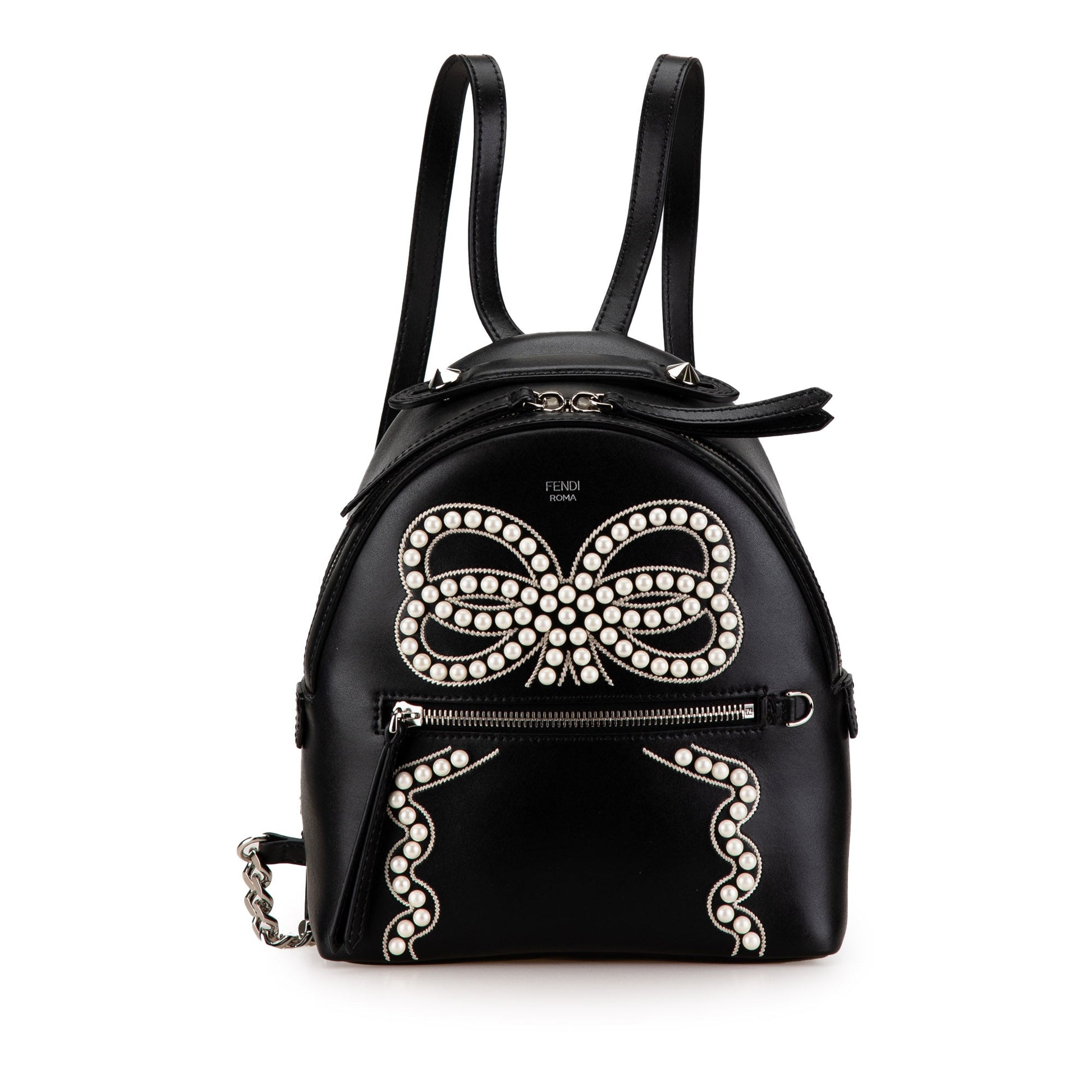 Fendi Mini By The Way Leather Ribbon Pearl Backpack