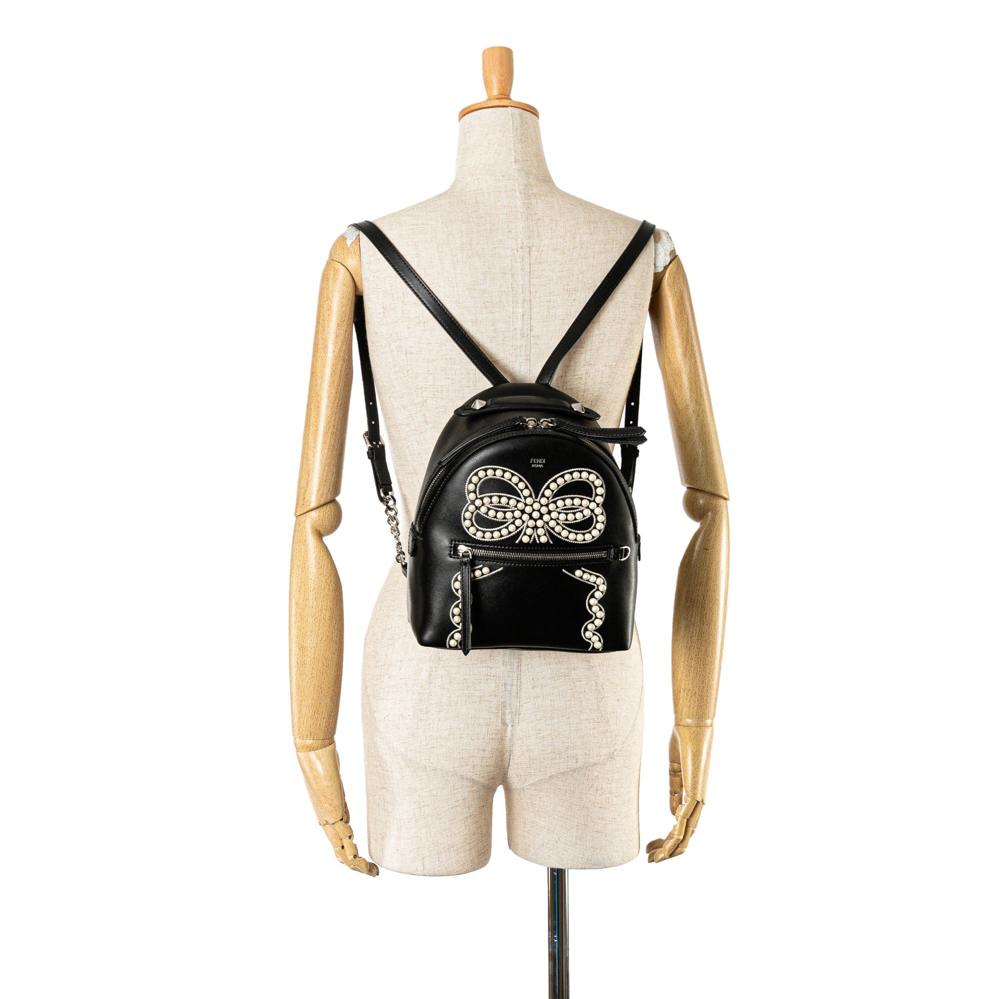 Fendi Mini By The Way Leather Ribbon Pearl Backpack