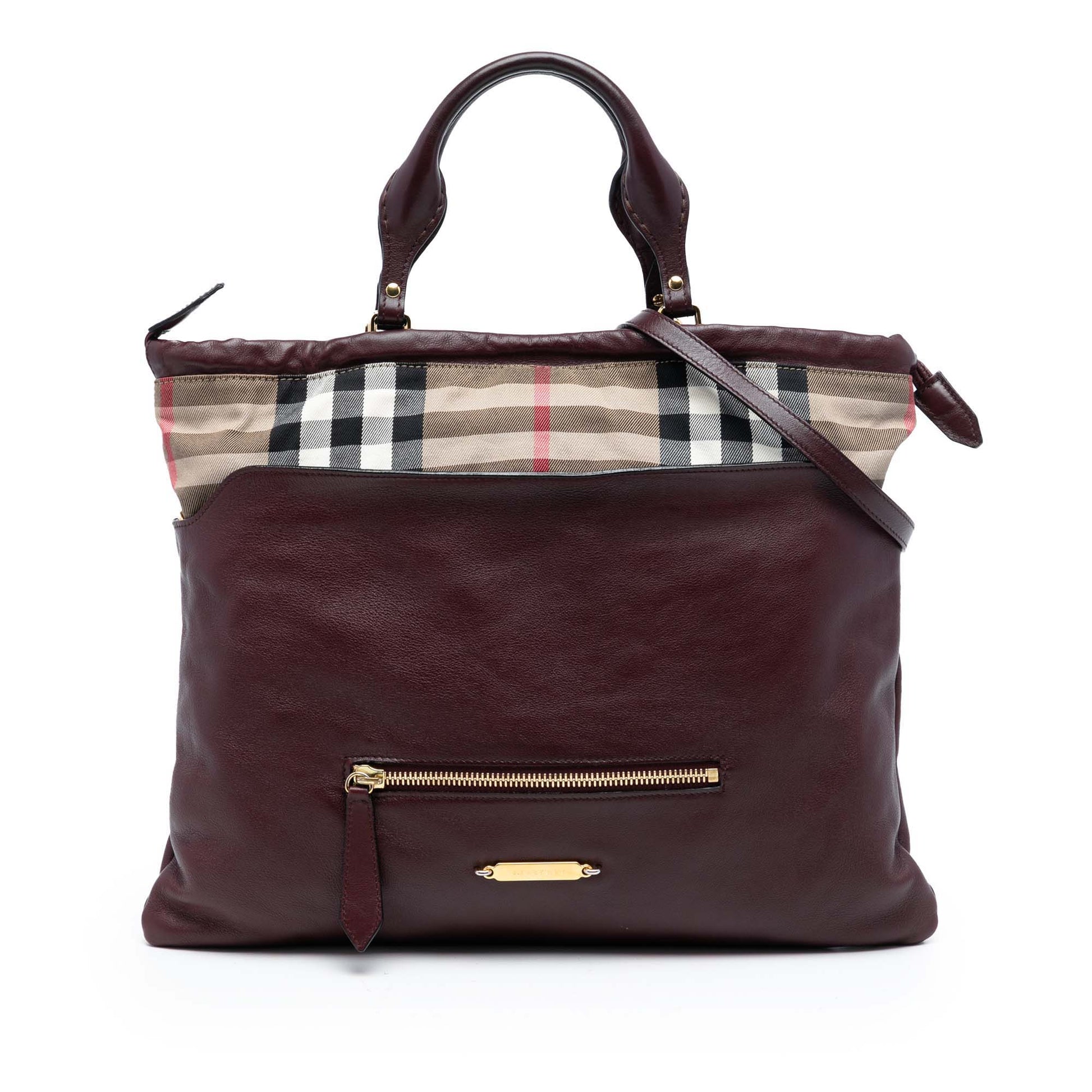 Burberry House Check Trimmed Leather Big Crush Convertible Tote