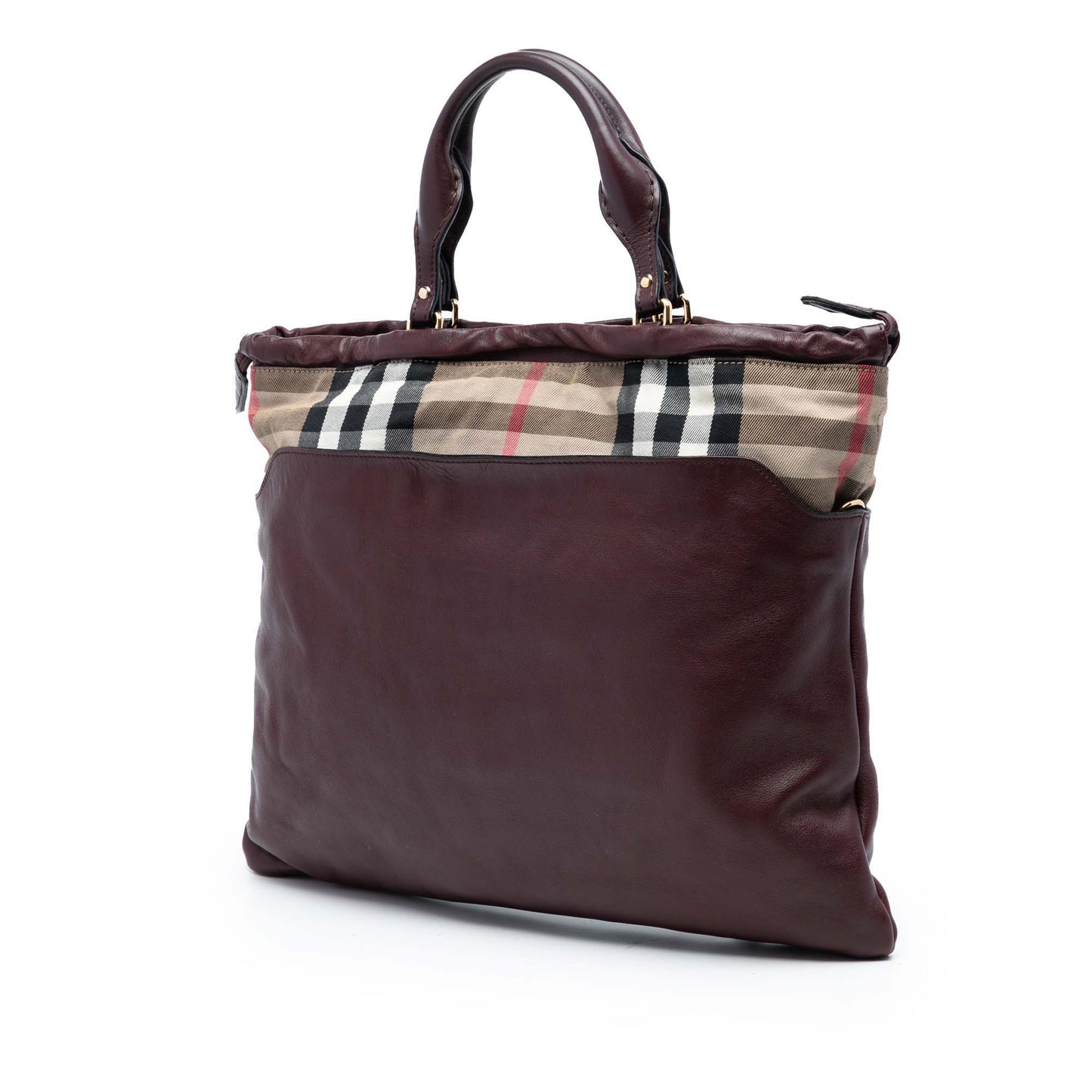 Burberry House Check Trimmed Leather Big Crush Convertible Tote