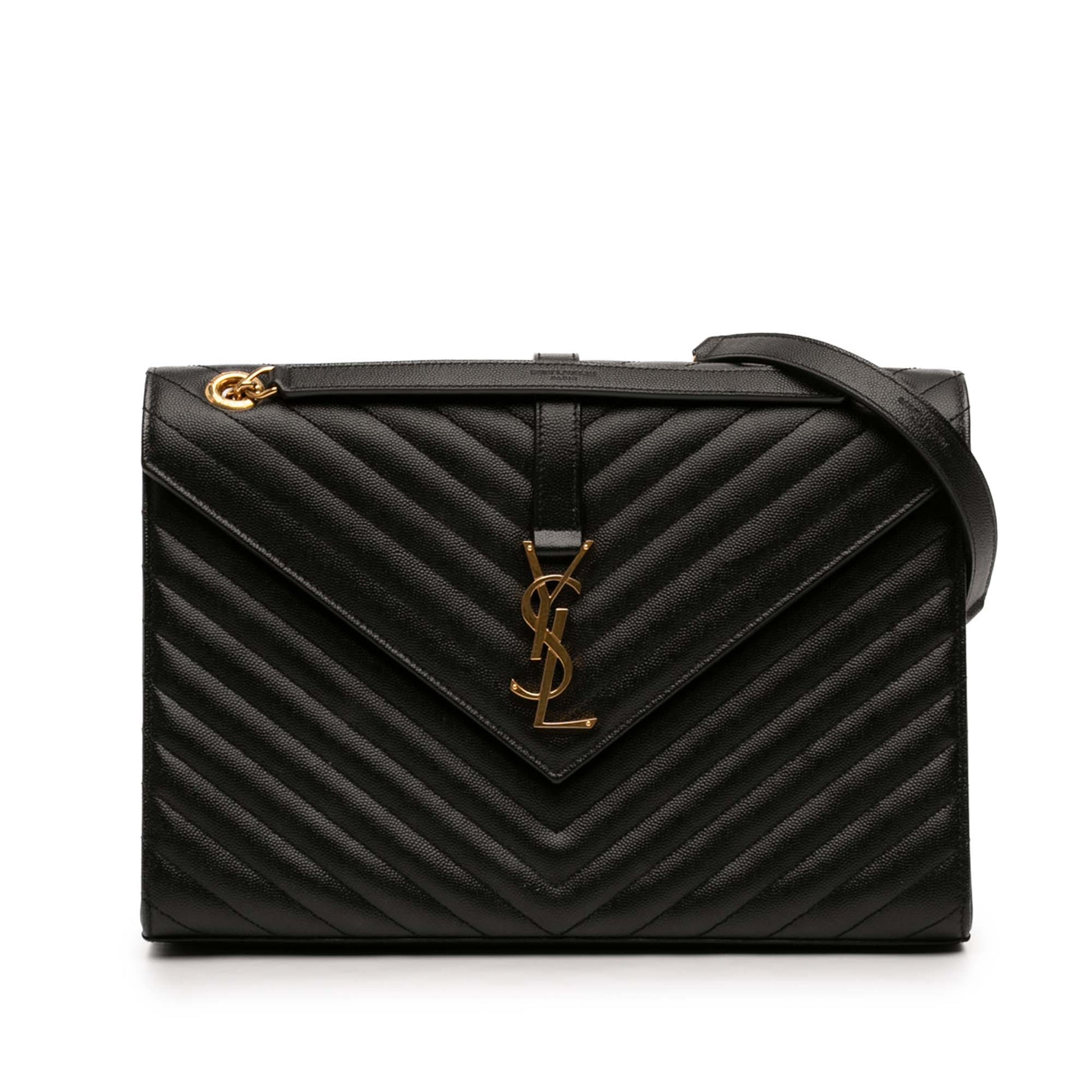 Saint Laurent Large Chevron Grain de Poudre Monogram Envelope Bag
