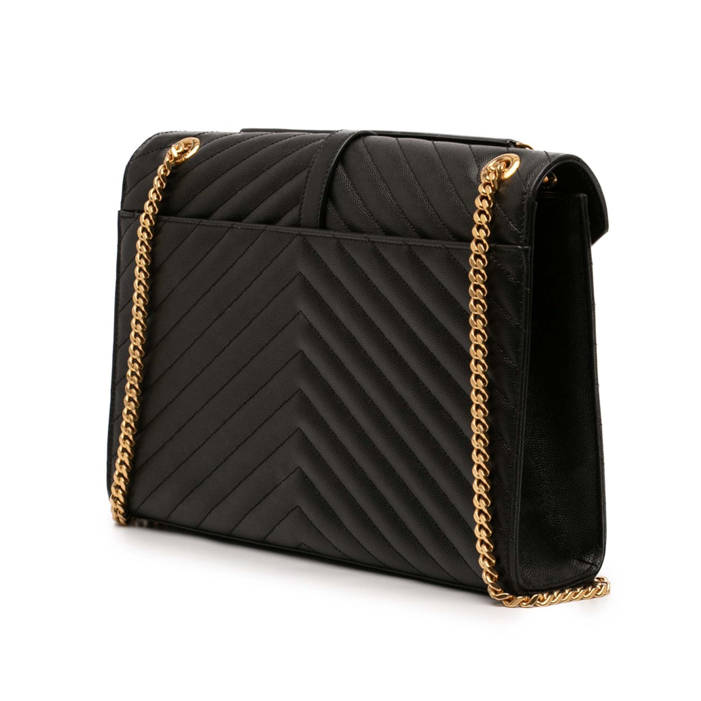Saint Laurent Large Chevron Grain de Poudre Monogram Envelope Bag