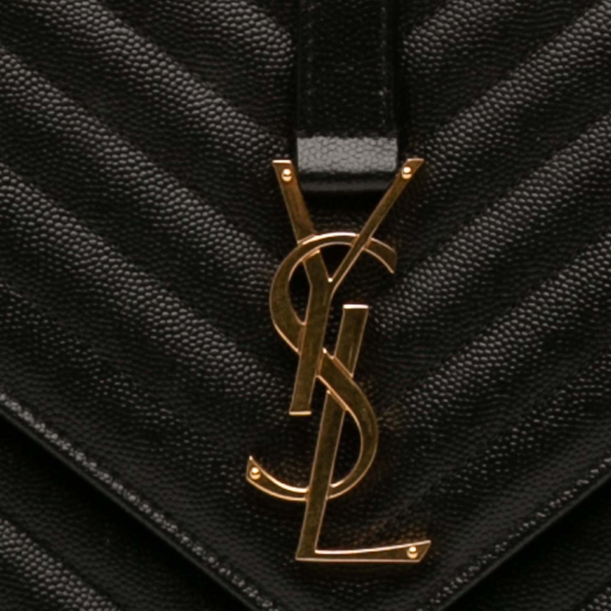 Saint Laurent Large Chevron Grain de Poudre Monogram Envelope Bag