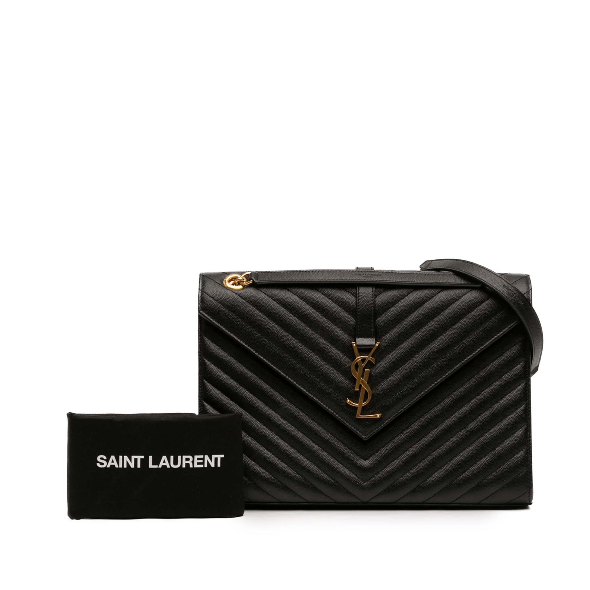 Saint Laurent Large Chevron Grain de Poudre Monogram Envelope Bag